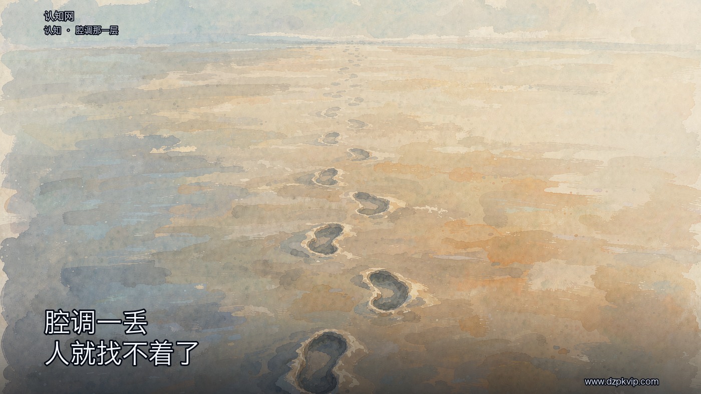 一片安静的浅色沙滩从画面下方向远处铺开,一行脚印朝着远方走去;靠近画面这一头的脚印清晰分明,越往远处越浅、边缘越软,最后几乎看不见了;一侧的低光很柔,画面是浅浅的沙色与灰蓝;画面里没有人物,也没有任何文字
