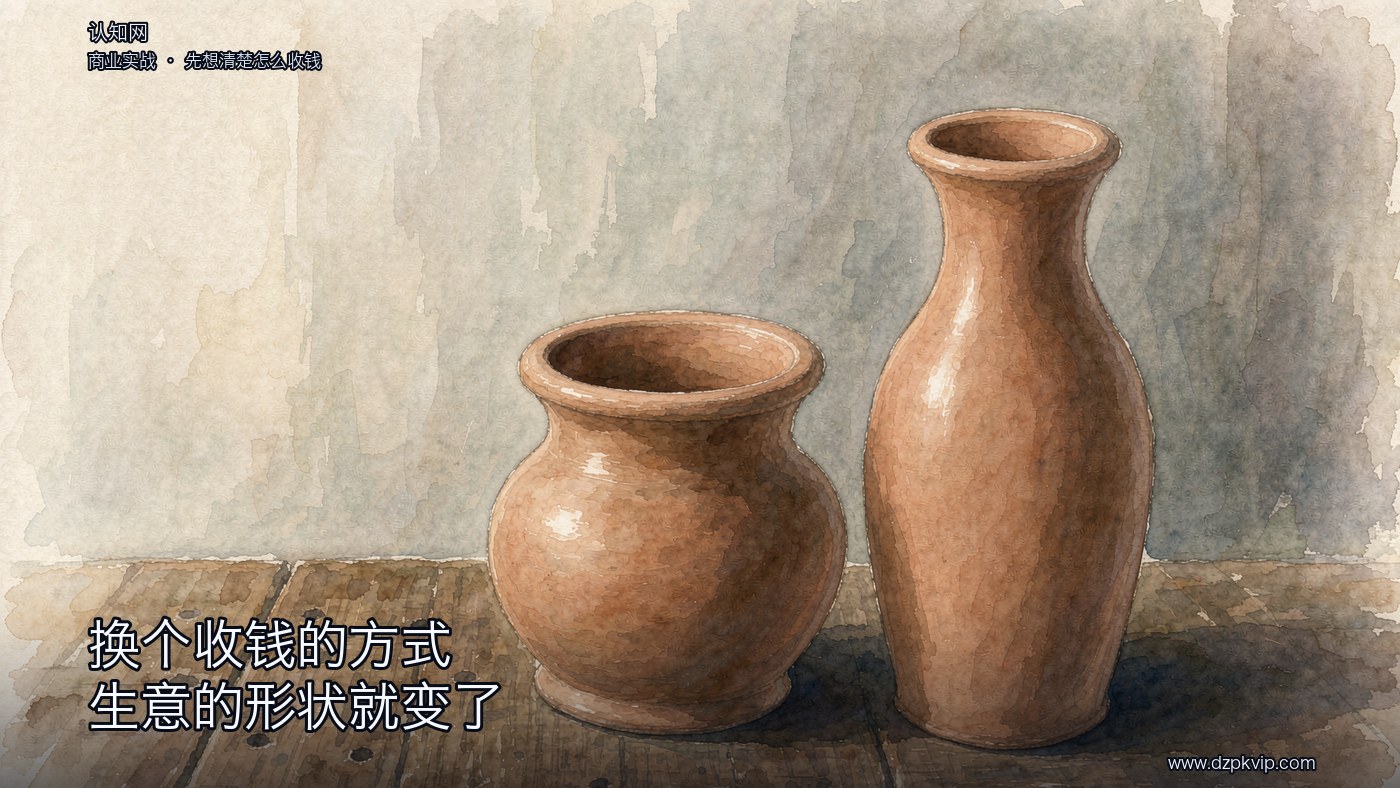 一张磨旧的木工台上并排立着两只素净的手作陶罐:一只底宽口窄,一只底窄口宽;两只都是空的、没有上釉,表面也无字;左侧窗光落在罐口上;画面里没有人物,也没有任何文字