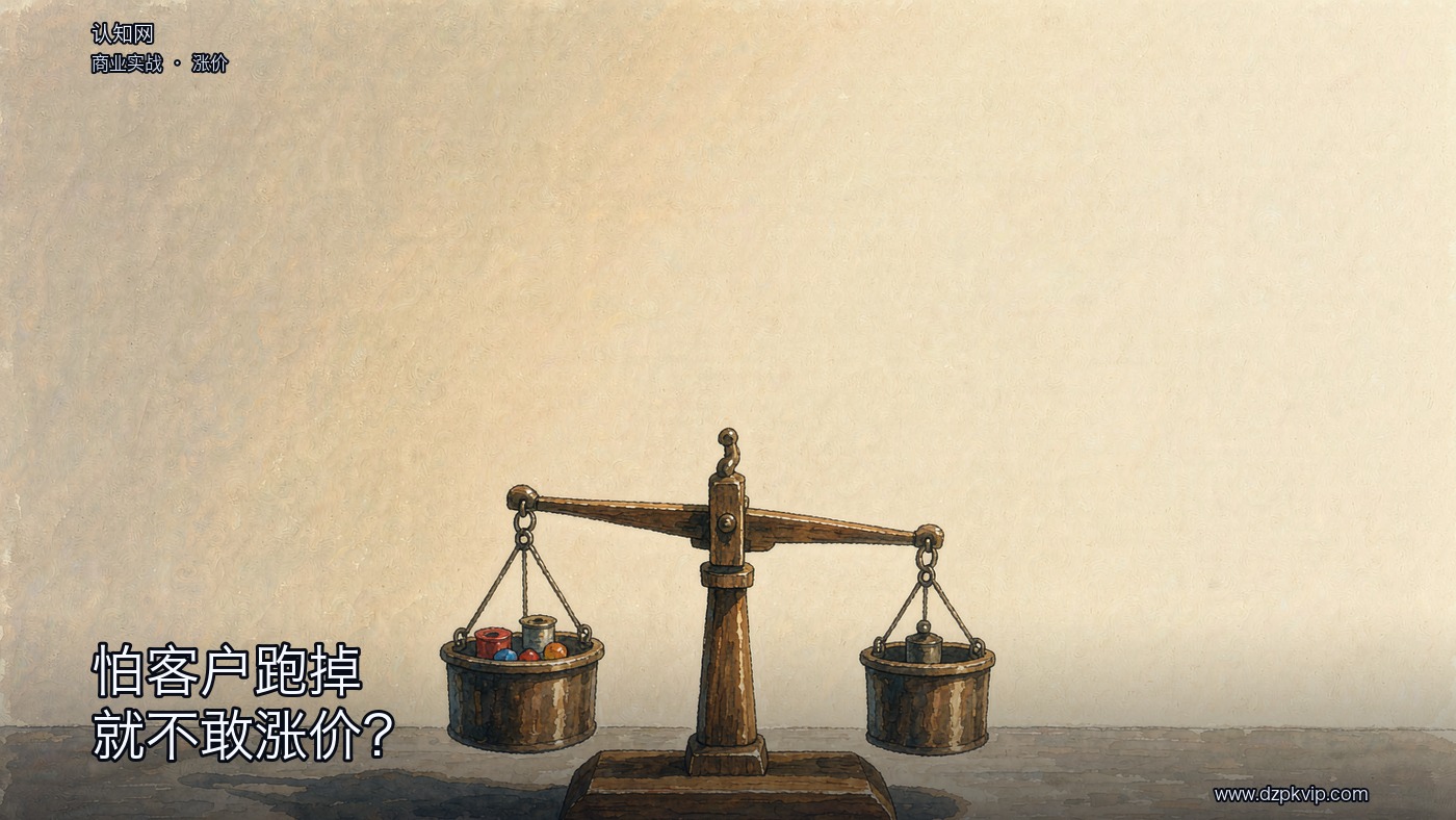 素木桌上立着一杆素朴的旧木天平,一边秤盘上放着几样日常小物件,另一边放着秤砣,横梁已经停稳、持平不动;秤盘与横梁都无字无标记;一侧天光落在天平与桌面上;画面里没有人物,也没有任何文字
